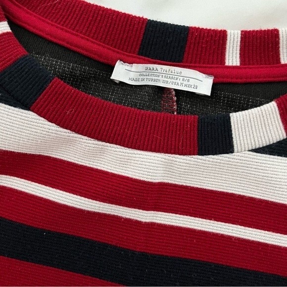 Zara Red Black and White Striped 3/4 Sleeve Shift Dress, Size S - Picture 9 of 12